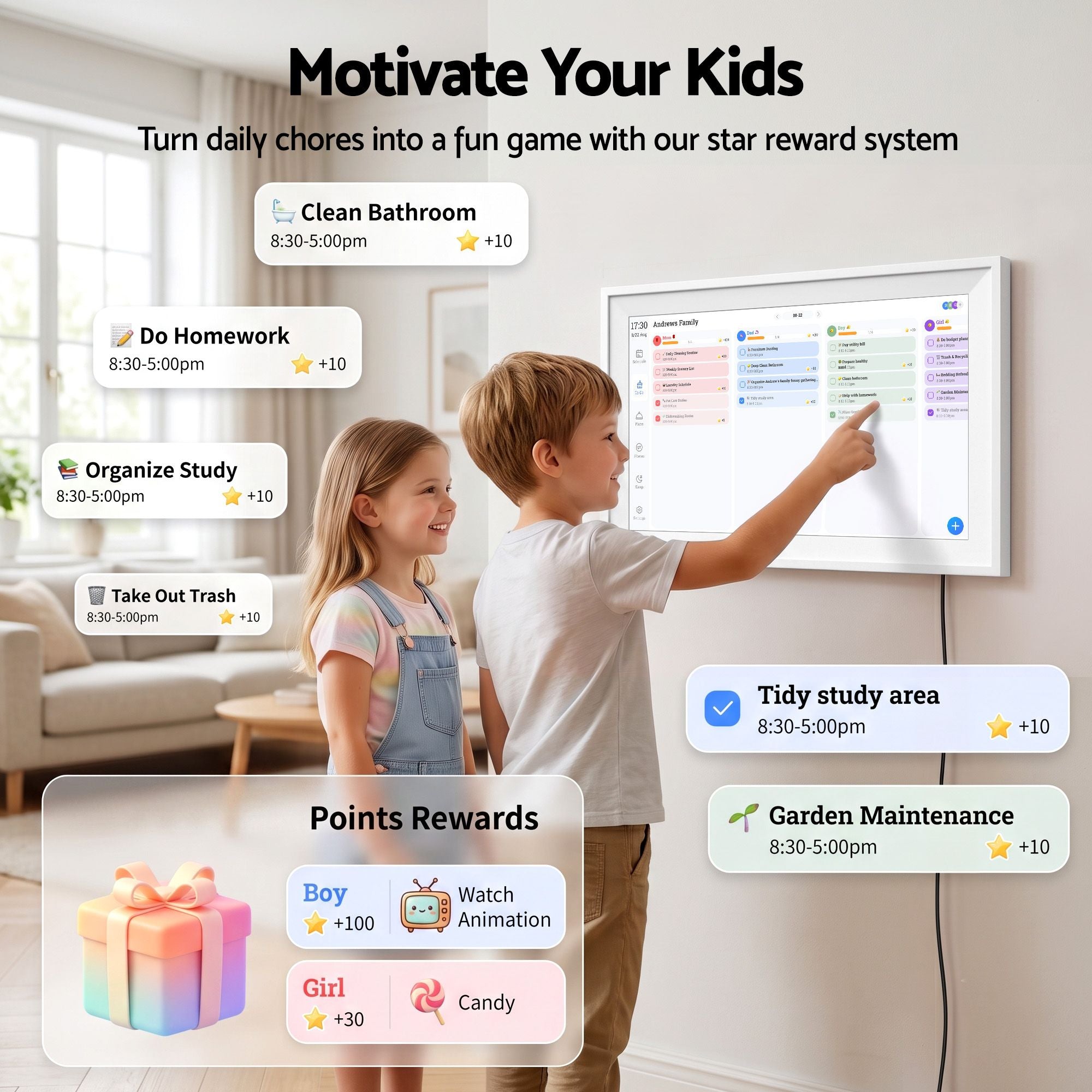 Artiss 15.6" Digital Calendar Planner Smart Photo Frame Family Chore Chart & Sync