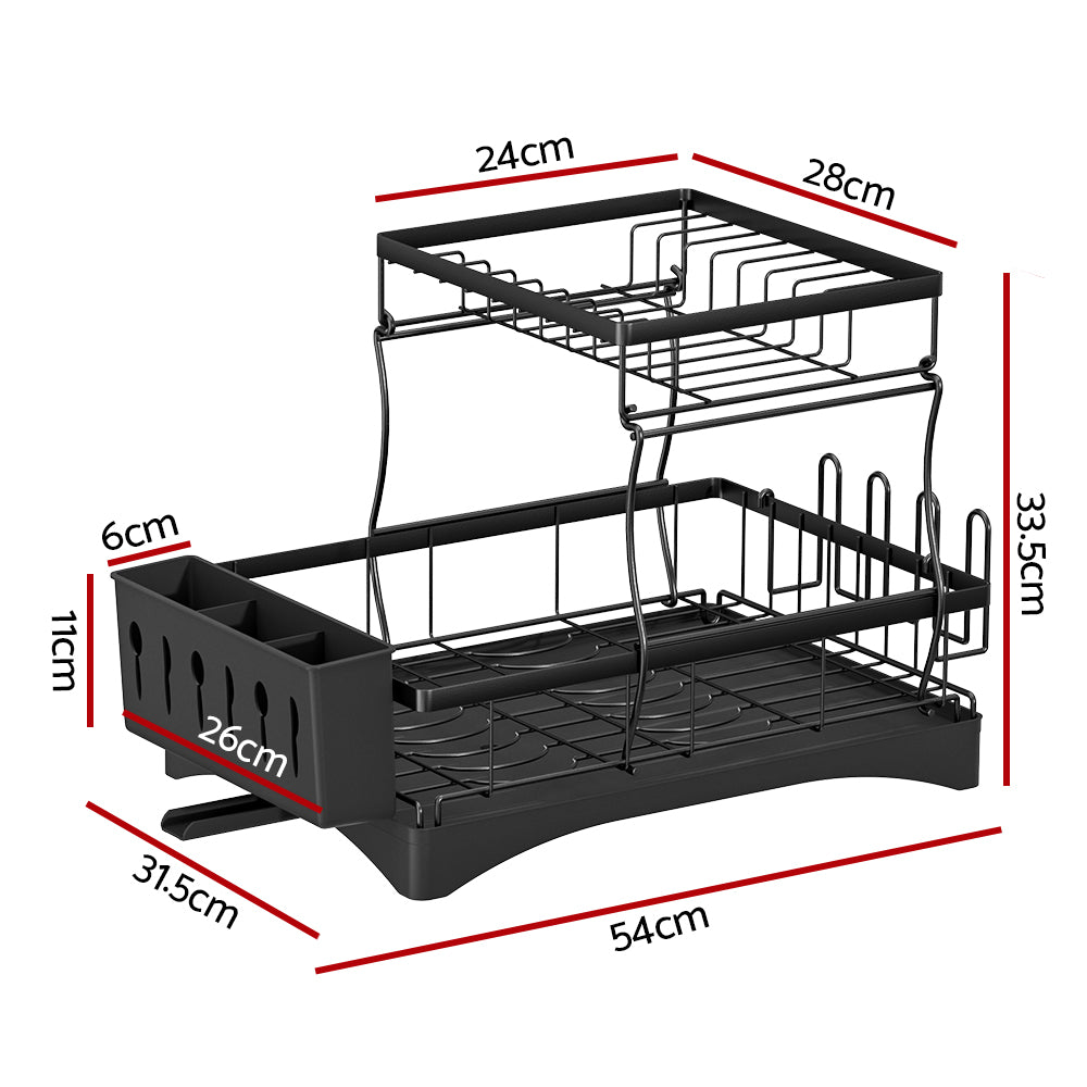 Cefito 2-Tier Expandable Dish Rack Black