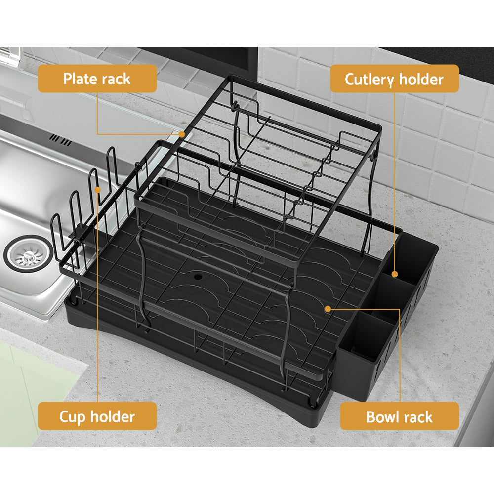 Cefito 2-Tier Expandable Dish Rack Black