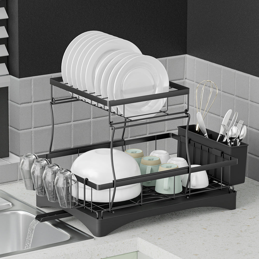 Cefito 2-Tier Expandable Dish Rack Black