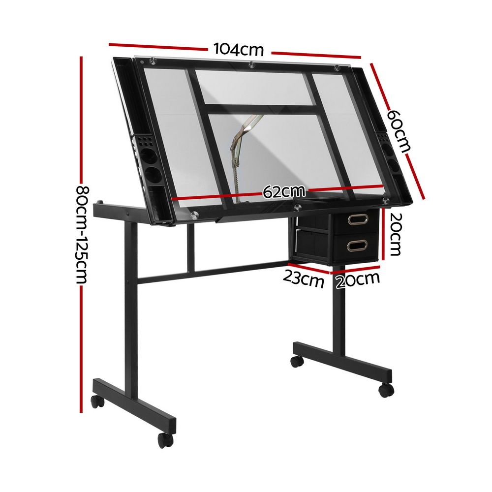Artiss Drawing Desk Drafting Table with Glass Top Black