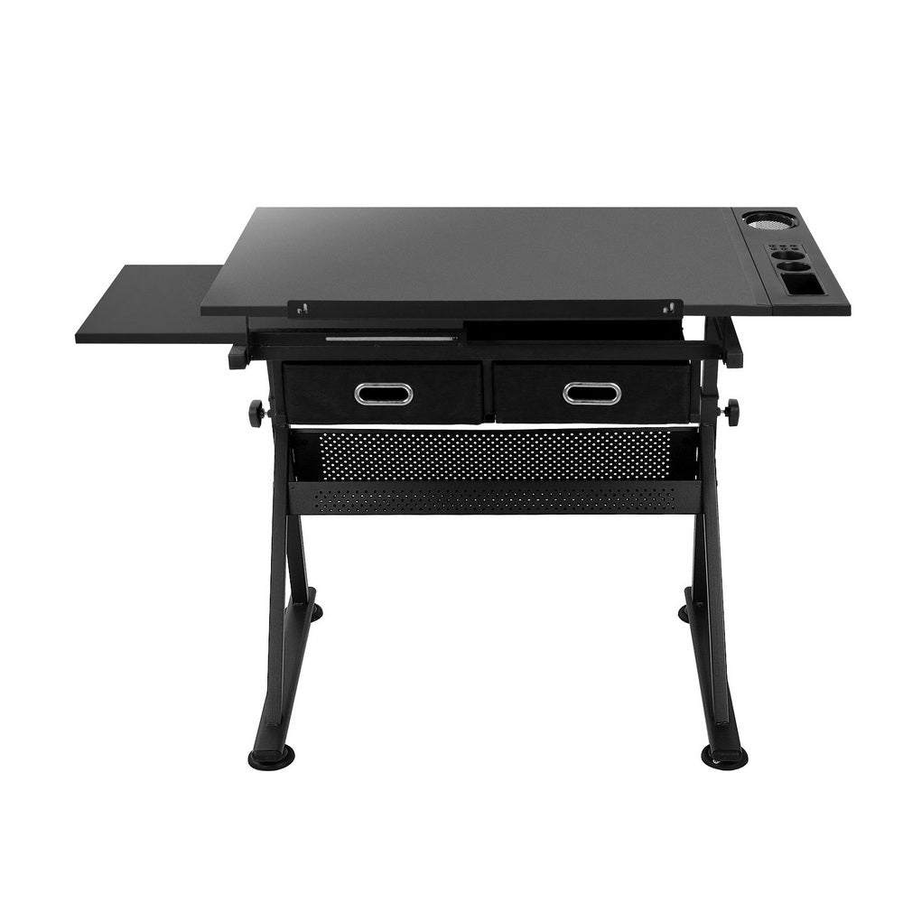 Artiss Adjustable Drafting Table Set Black with Stool and Storage Drawers