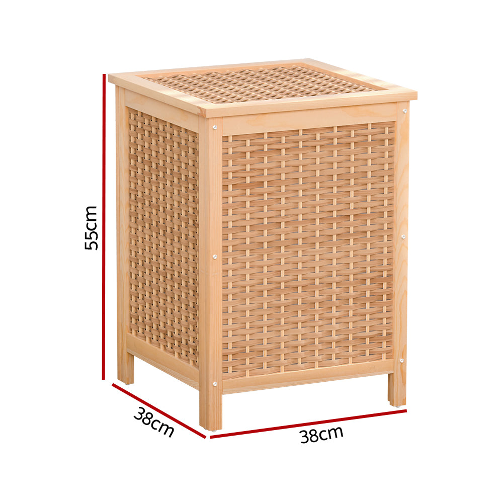Artiss Wooden Laundry Hamper Cabinet Pine Removable Bag