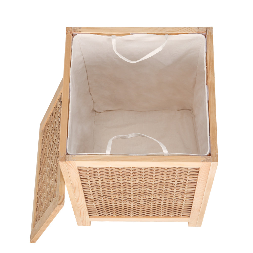 Artiss Wooden Laundry Hamper Cabinet Pine Removable Bag