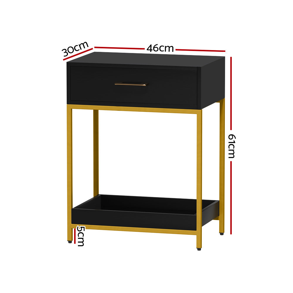 MASON Black Bedside Table Drawers Shelf Storage Nightstand
