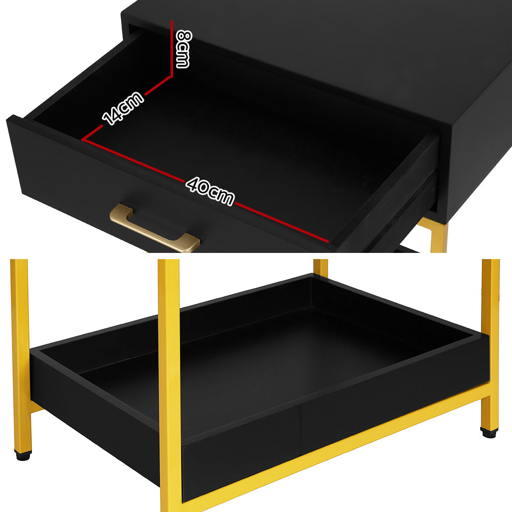 MASON Black Bedside Table Drawers Shelf Storage Nightstand
