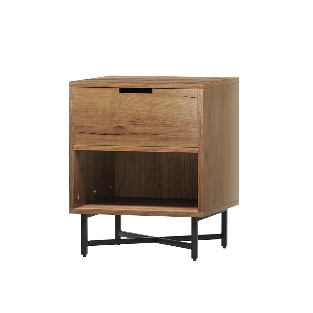 KRAVU Bedside Table Drawers Rustic Oak Black