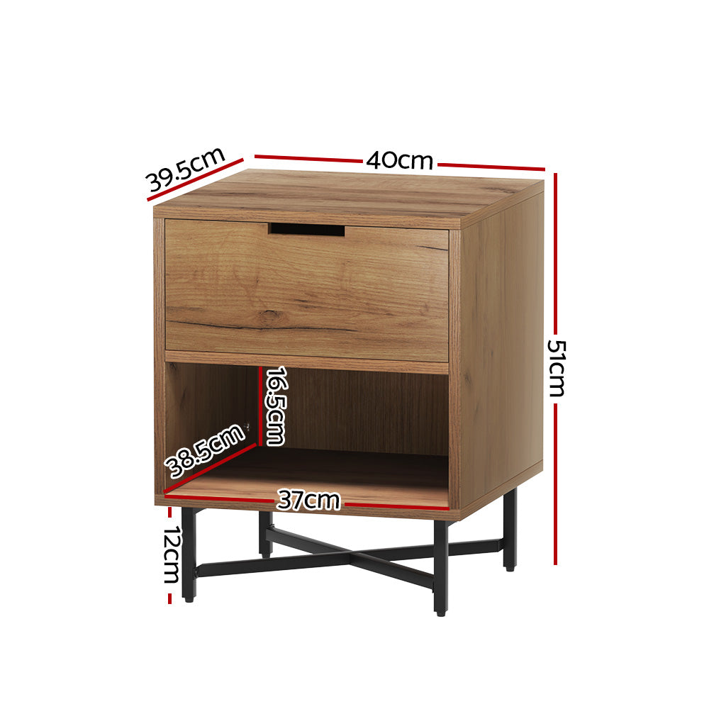 KRAVU Bedside Table Drawers Rustic Oak Black