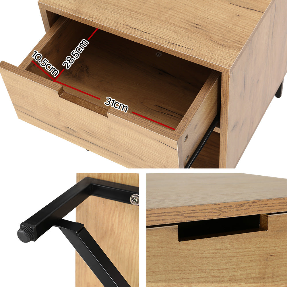 KRAVU Bedside Table Drawers Rustic Oak Black