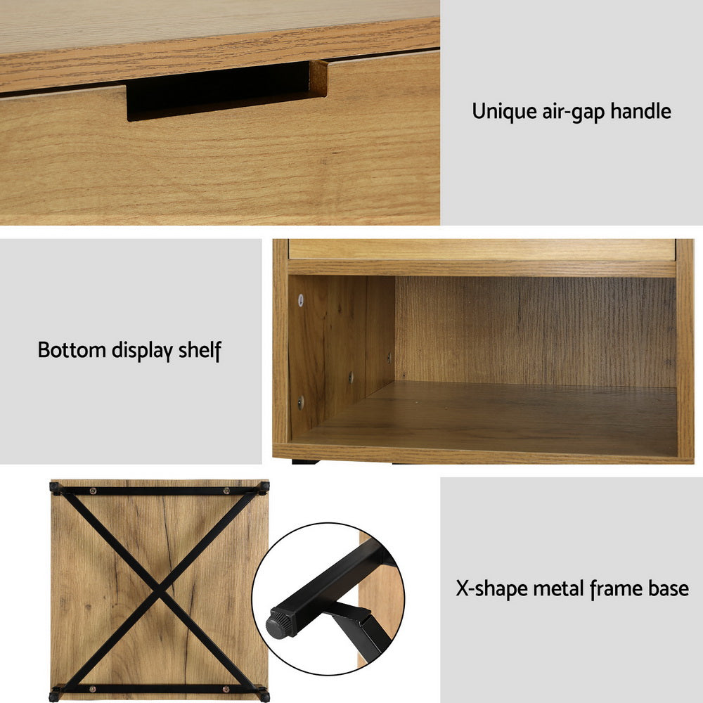 KRAVU Bedside Table Drawers Rustic Oak Black