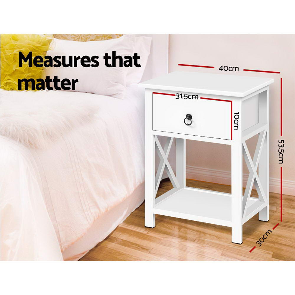 EMMA White Bedside Tables 1 Drawer with Shelf (Set of 2)