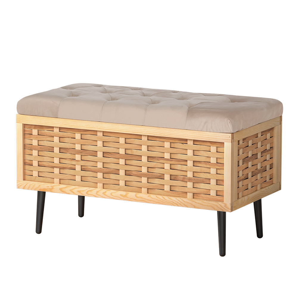 Noel 80cm Storage Ottoman Blanket Box Weaved Velvet Pine