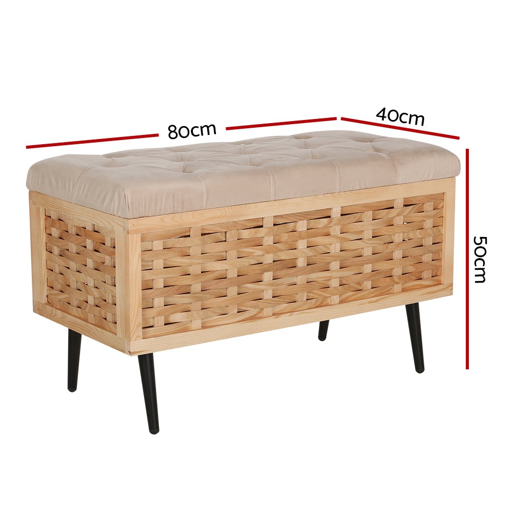 Noel 80cm Storage Ottoman Blanket Box Weaved Velvet Pine