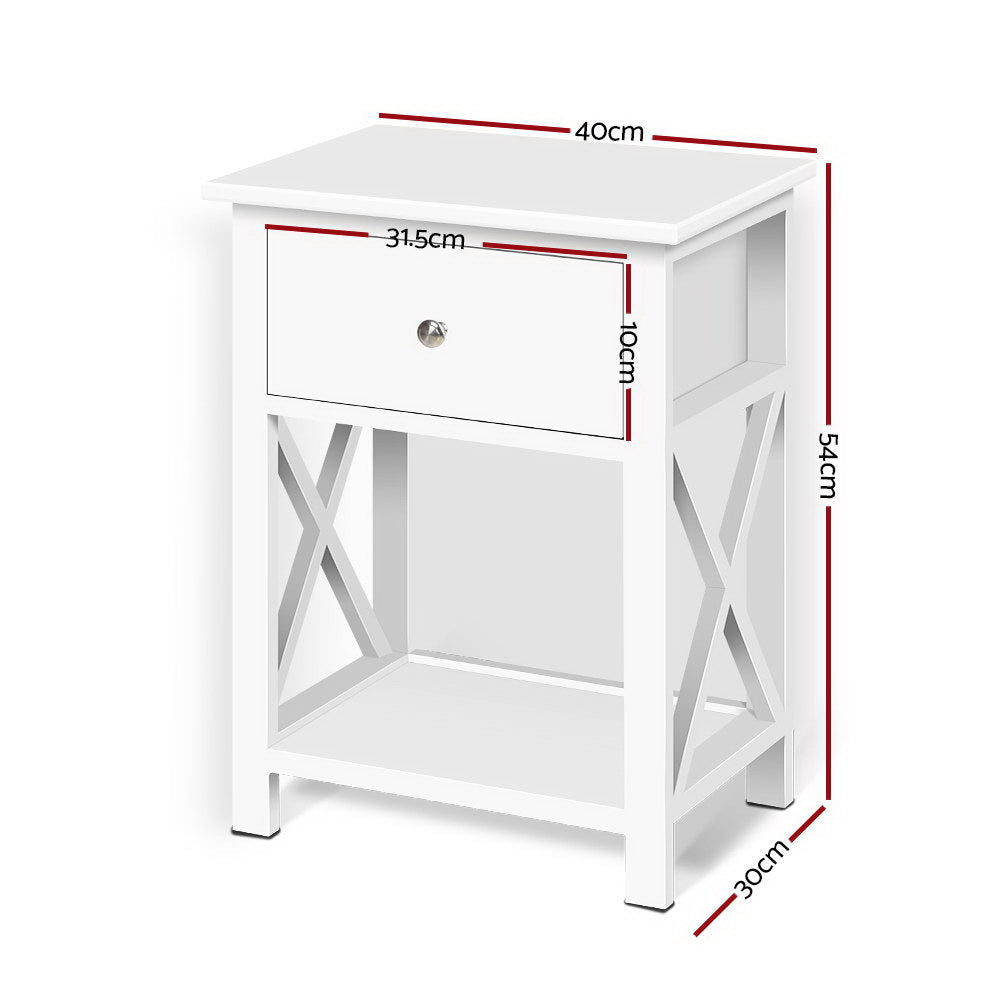 EMMA Bedside Table 1 Drawer Shelf White