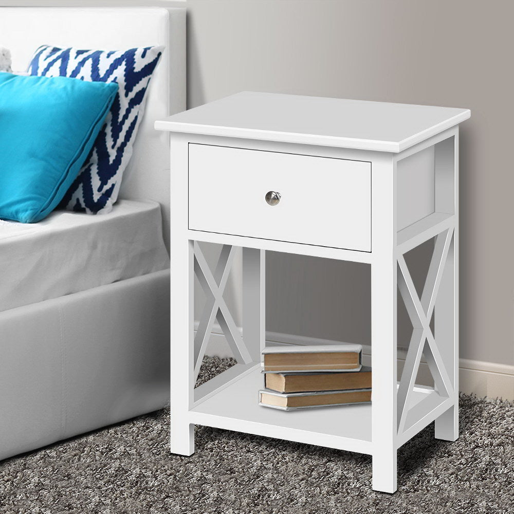 EMMA Bedside Table 1 Drawer Shelf White