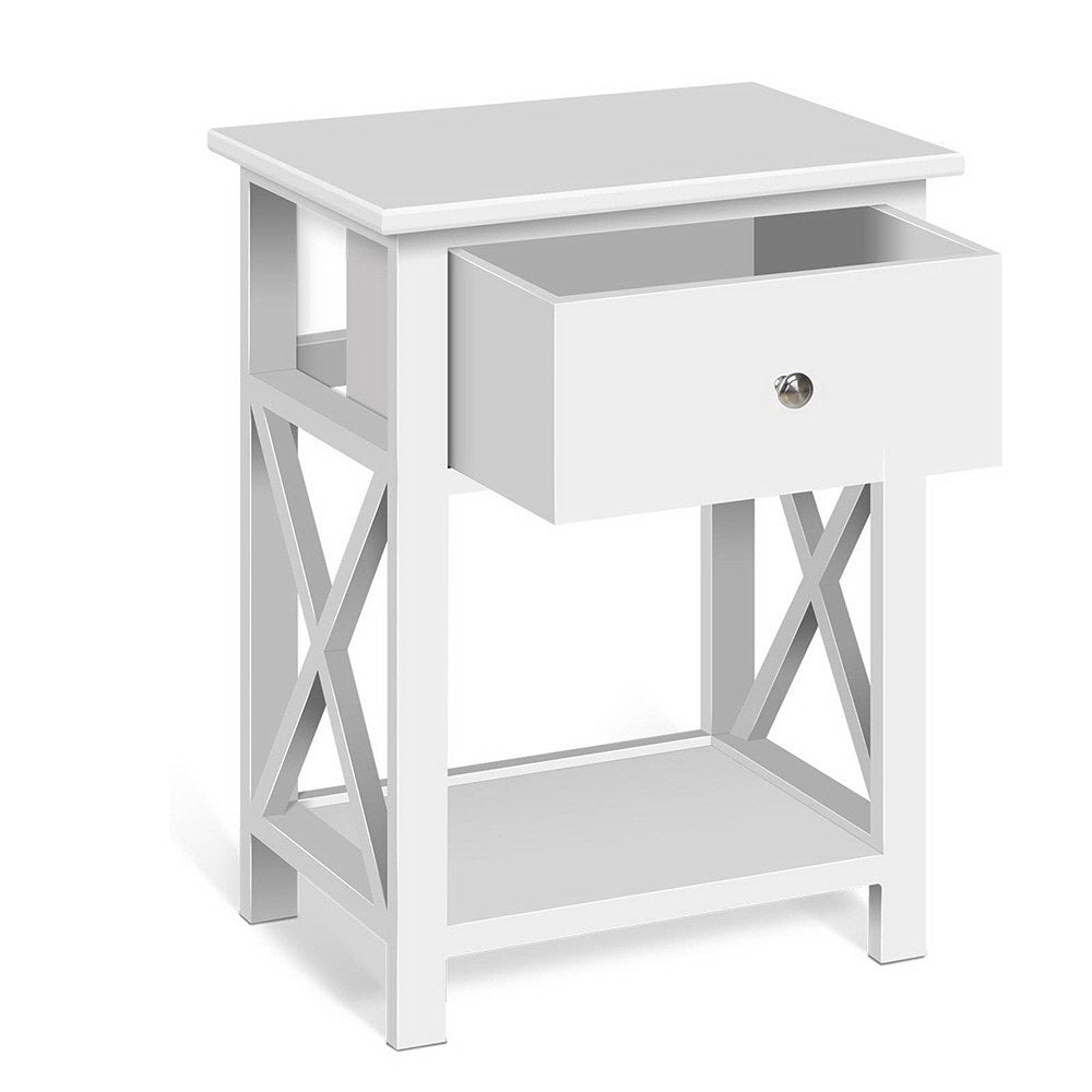 EMMA Bedside Table 1 Drawer Shelf White