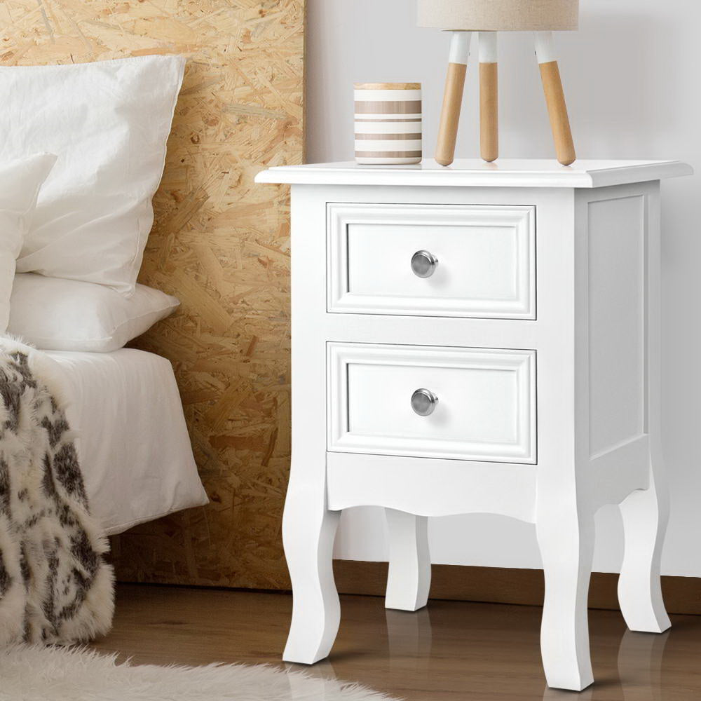 Bisset French Style Bedside Table 2 Drawers White