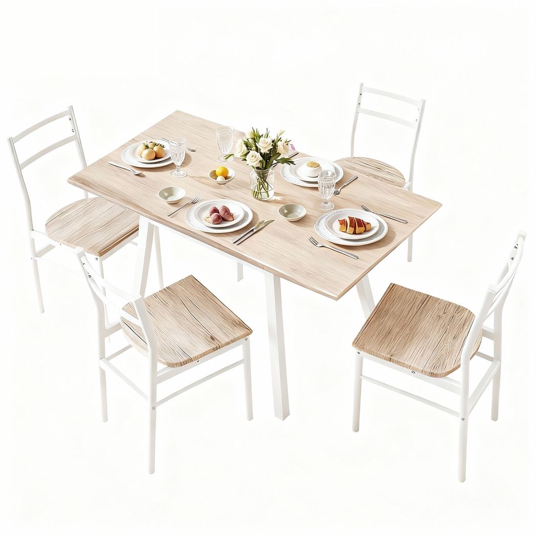 Artiss Dining Table and Chairs Set 5pcs Foldable Kitchen Furniture Natural White