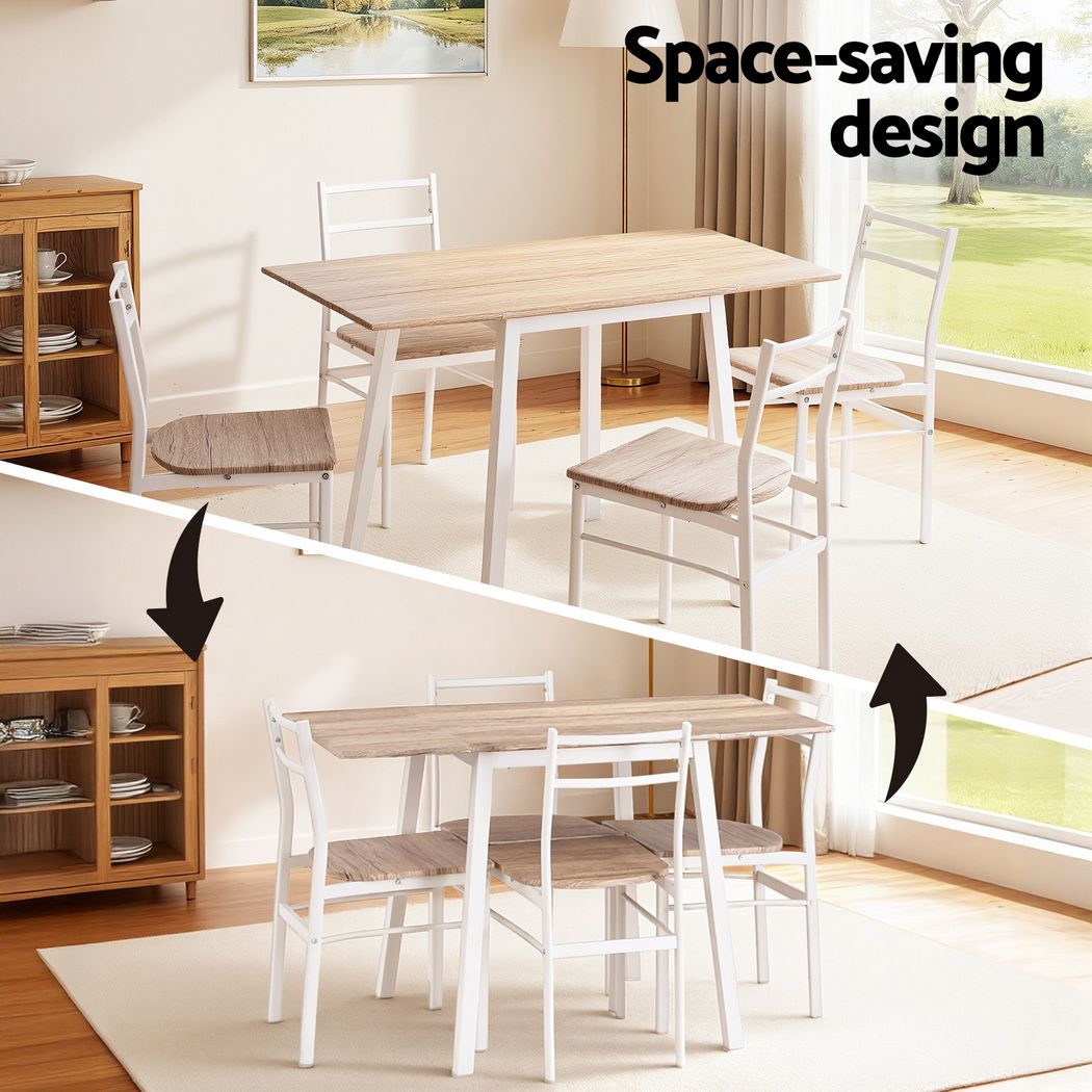 Artiss Dining Table and Chairs Set 5pcs Foldable Kitchen Furniture Natural White