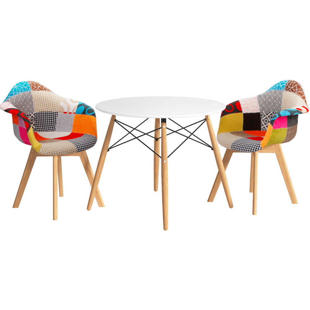 1 Artiss Dining Table and 2 Chairs Set DSW 90cm