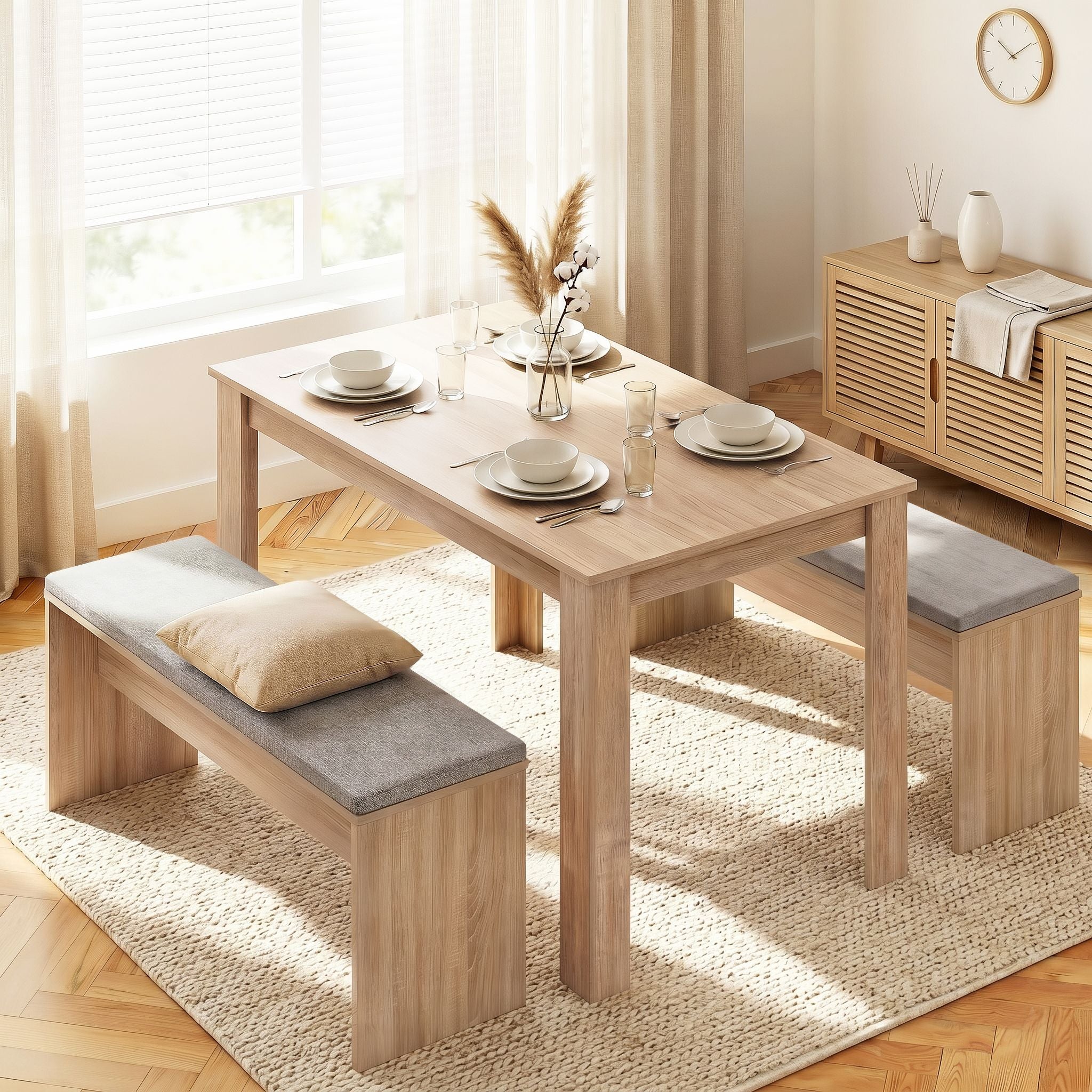 Artiss 3 Piece Dining Sets, 120cm Wooden Dining Table and 2 Upholstered Chairs Set, Space-Saving Modern Kitchen Dining Suite for Home Apartment Oak