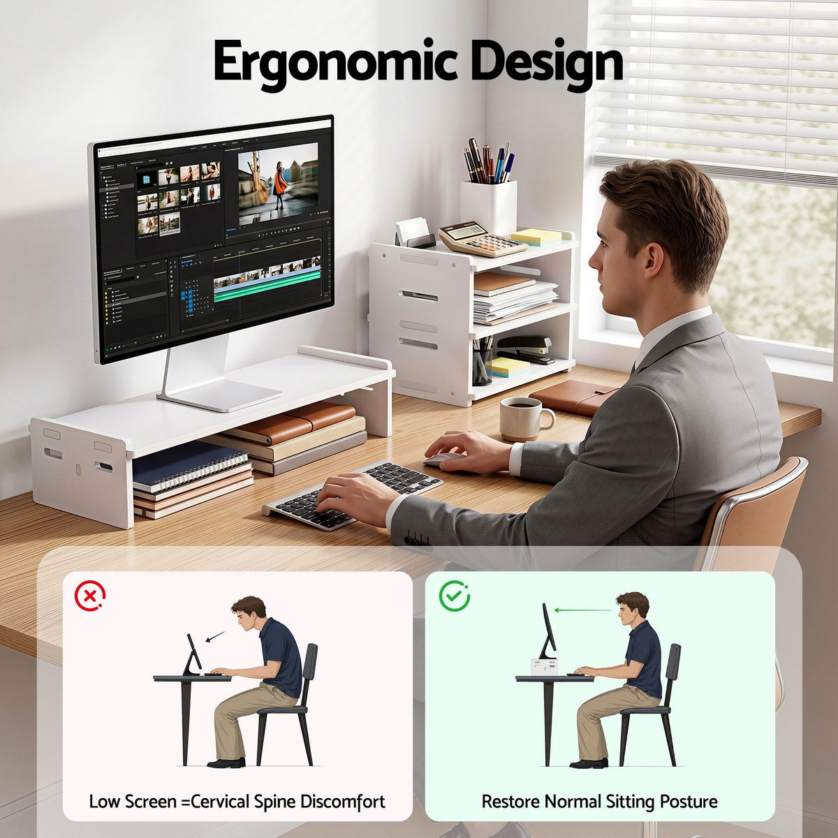 Artiss 2-in-1 Monitor Stand and 3-Tier Desk Organiser Set
