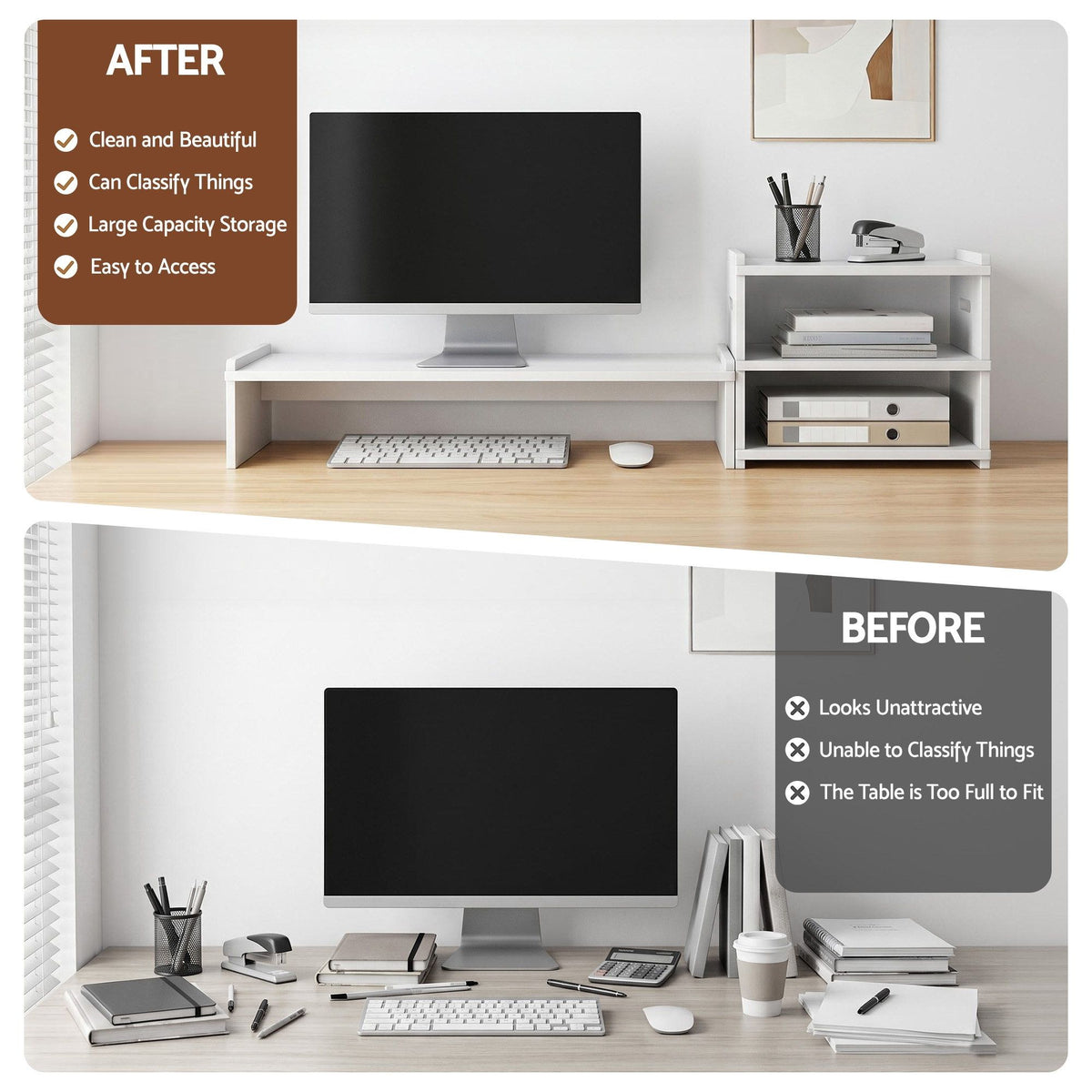 Artiss 2-in-1 Monitor Stand and 3-Tier Desk Organiser Set