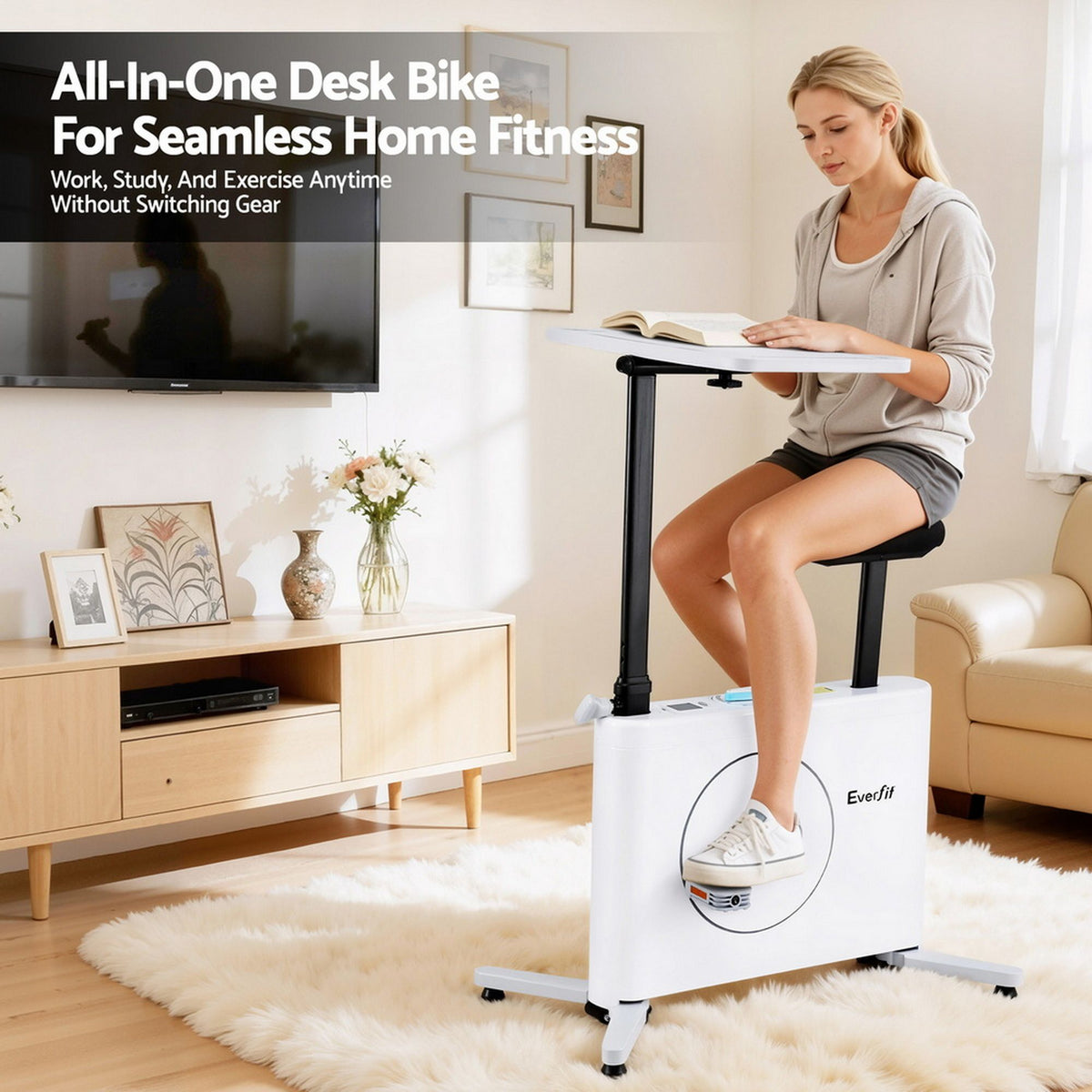 Everfit Magnetic Desk Exercise Bike with Tabletop Workstation