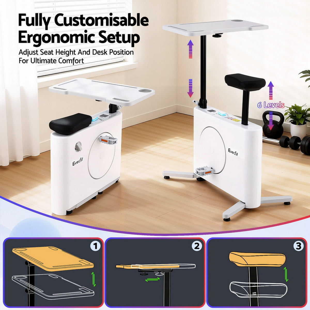 Everfit Magnetic Desk Exercise Bike with Tabletop Workstation