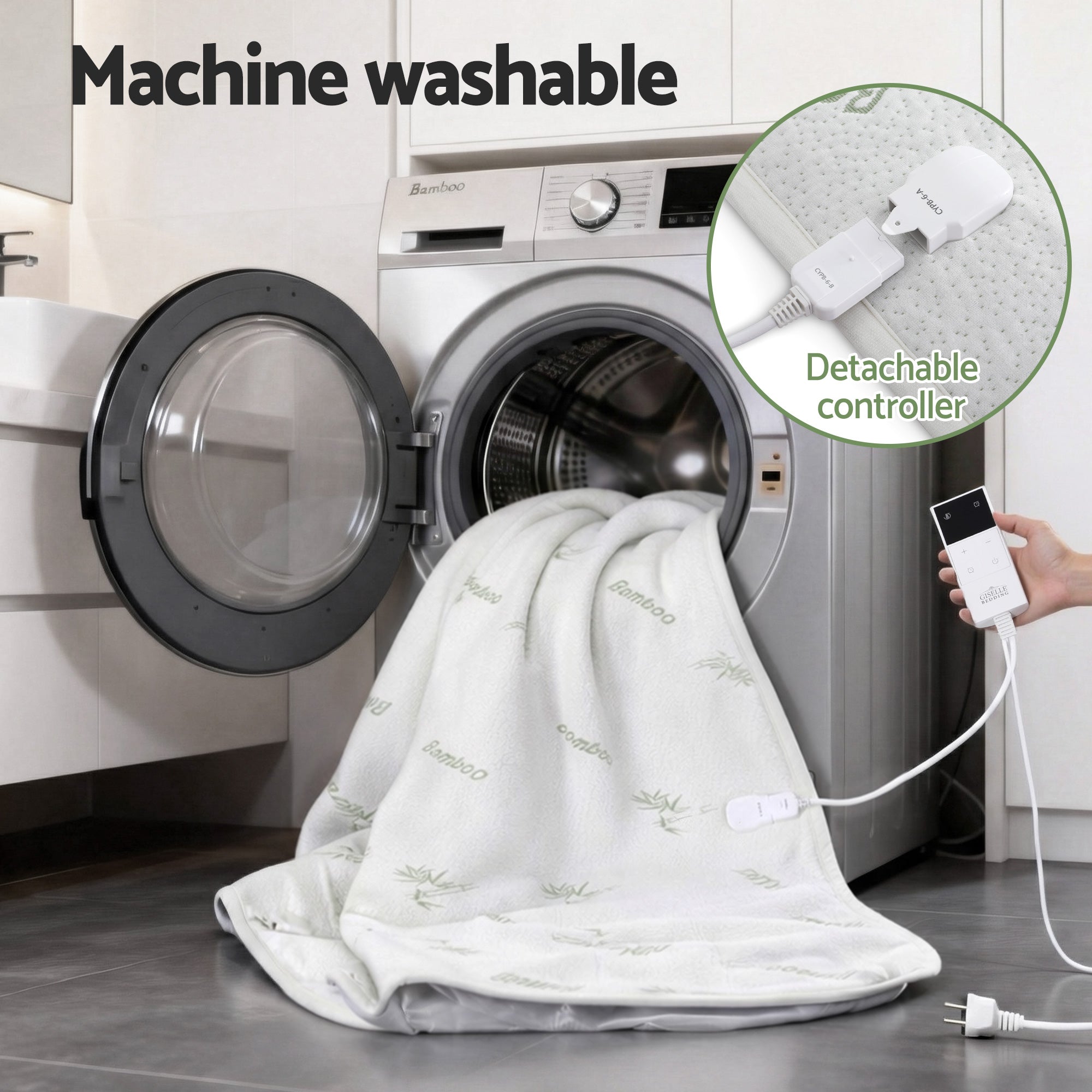 Giselle Electric Blanket Bamboo Fabric King Fitted Heated Pad Underlay Washable Winter