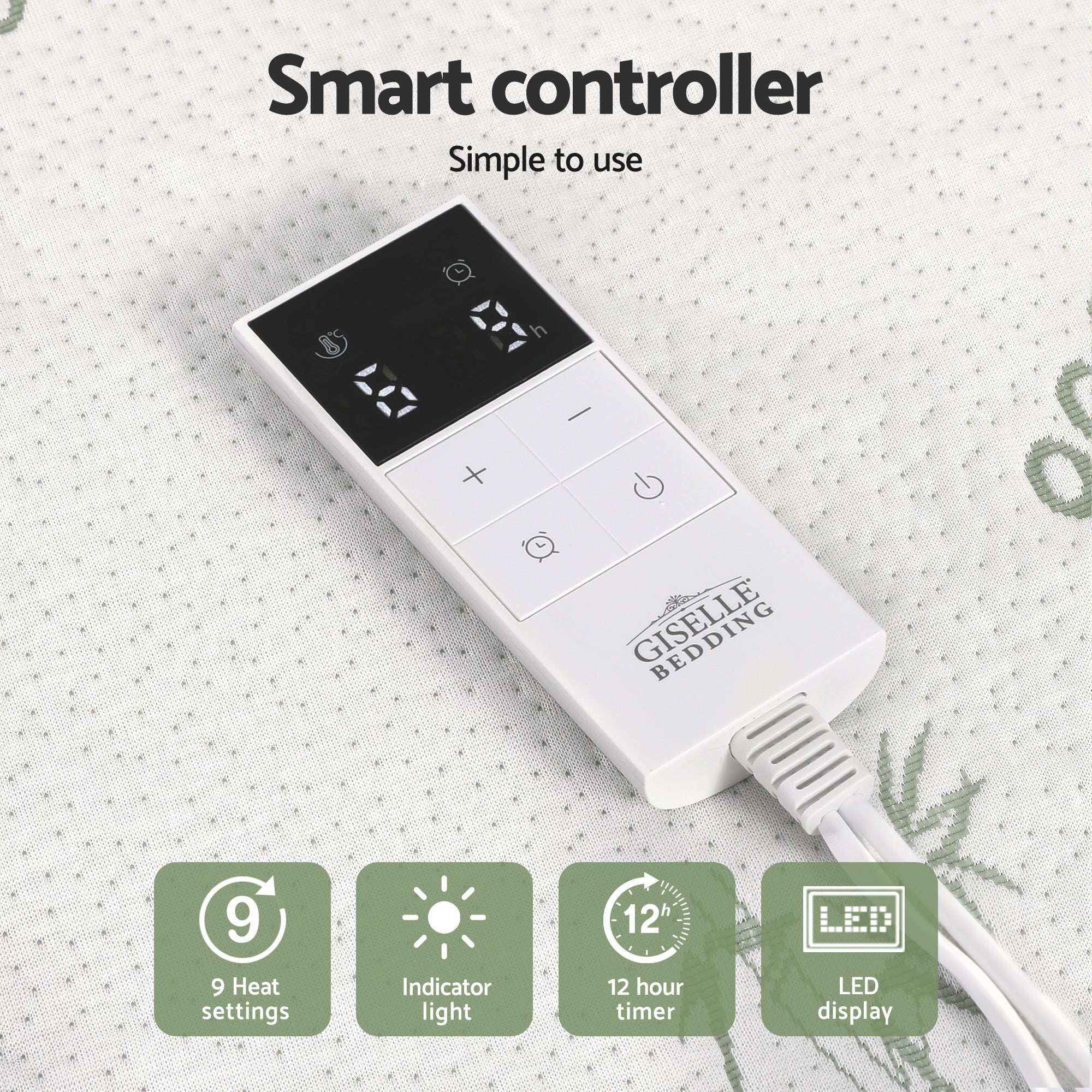 Giselle Electric Blanket Bamboo Fabric King Single Fitted Heated Pad Underlay Washable Winter