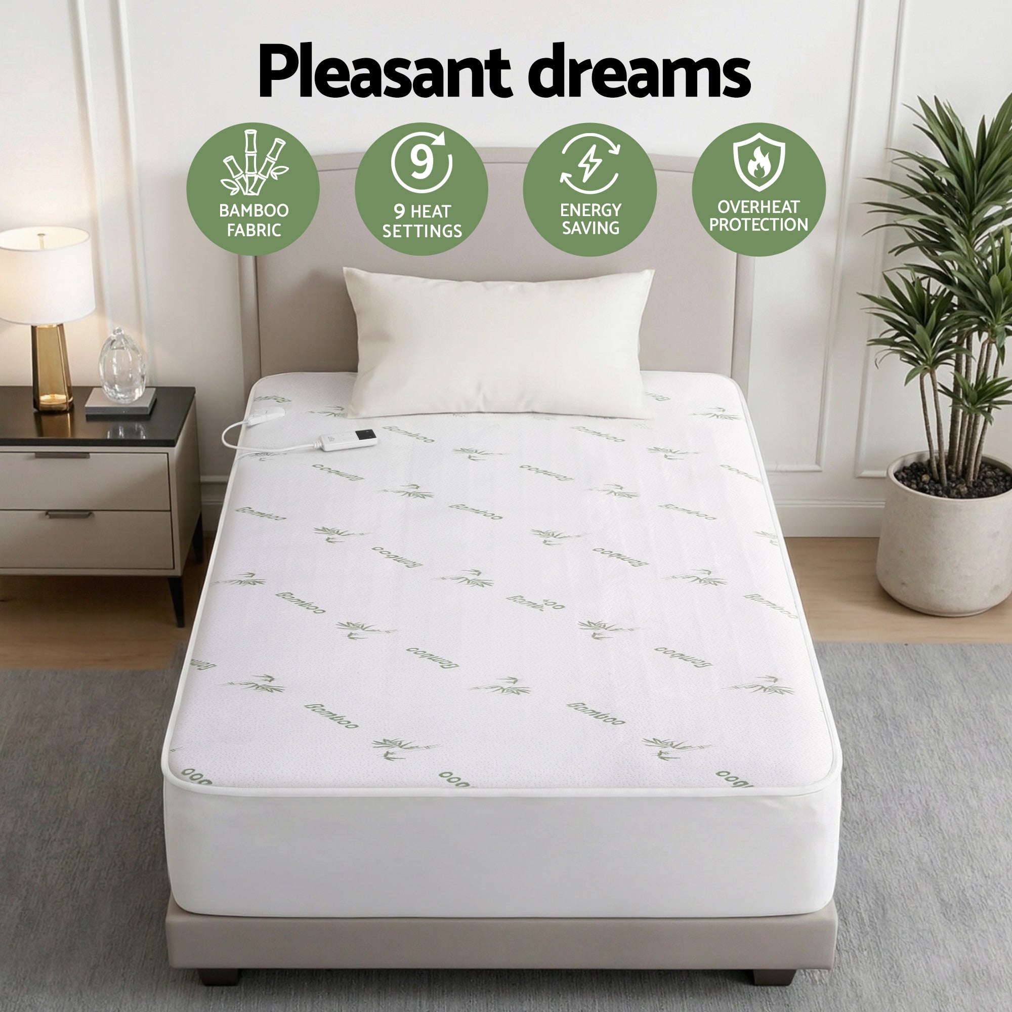 Giselle Electric Blanket Bamboo Fabric Single Fitted Heated Pad Underlay Washable Winter