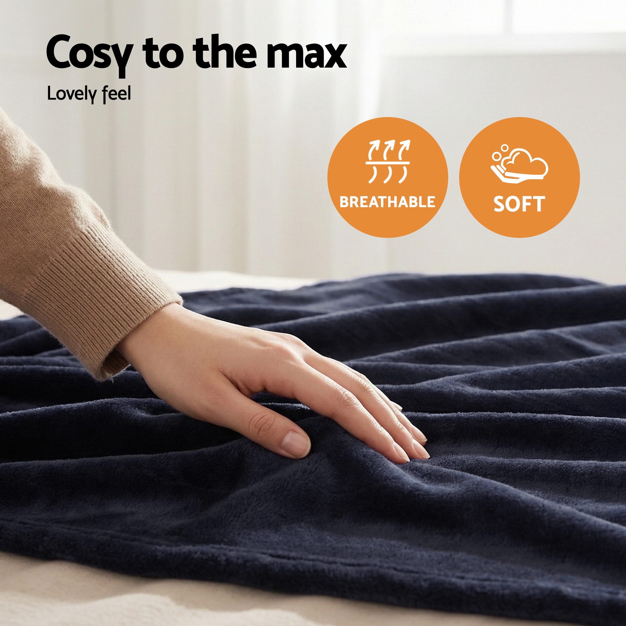 Giselle Electric Throw Rug Double Size 200x180cm Coral Fleece Heated Blanket Charcoal