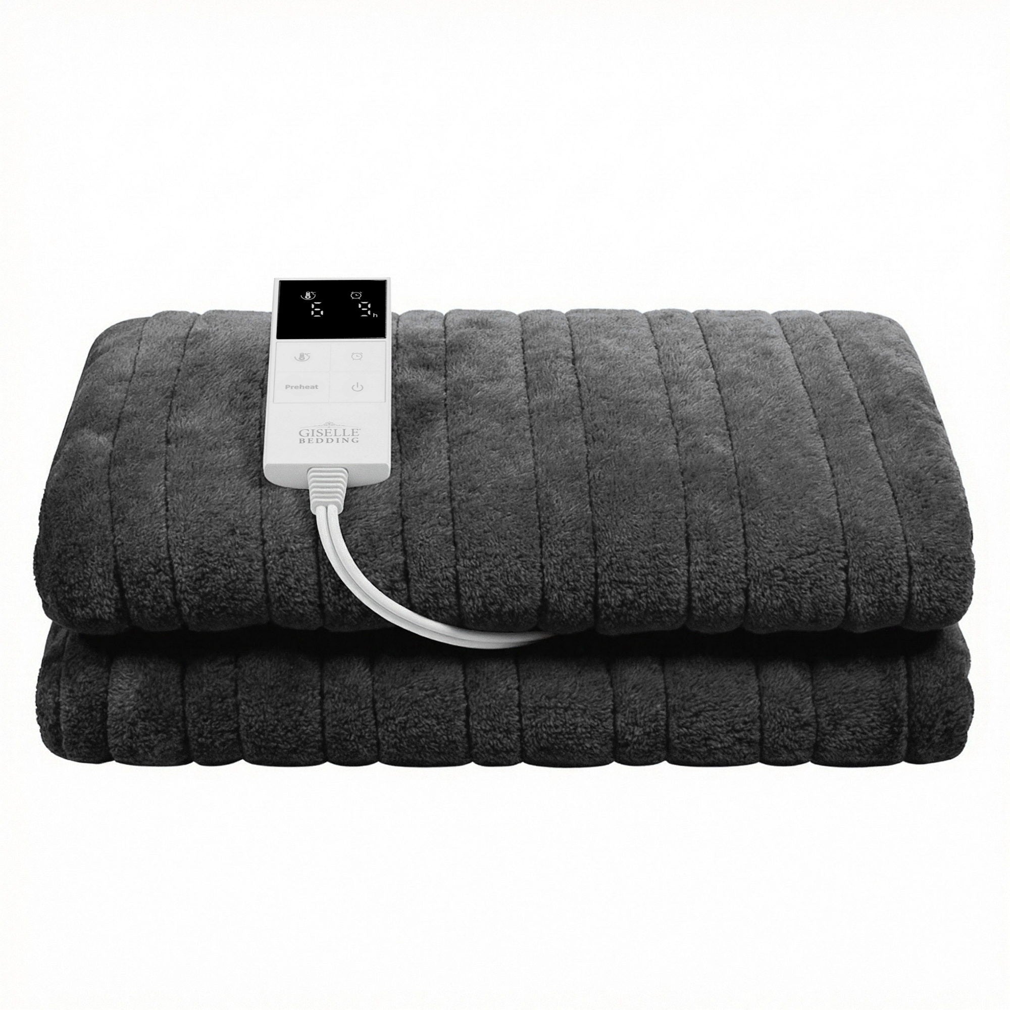 Giselle Electric Throw Rug Double Size 200x180cm Coral Fleece Heated Blanket Grey