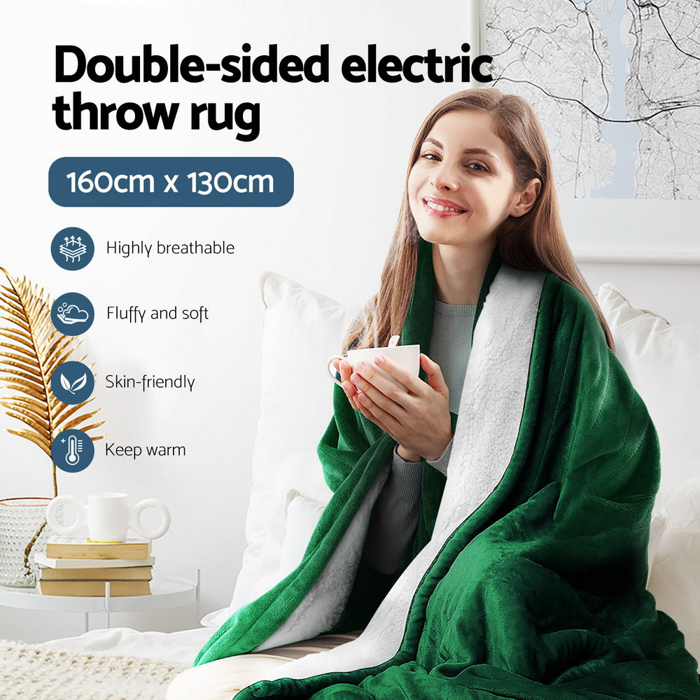 Giselle Electric Throw Rug Heated Blanket Double Sided Navy Blue