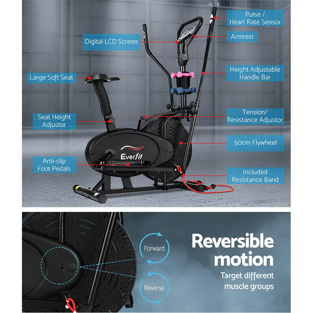 Everfit 6-in-1 Elliptical Cross Trainer Exercise Bike Black