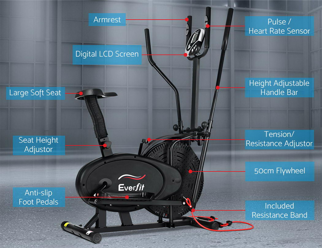 Everfit 5-in-1 Elliptical Cross Trainer Exercise Bike Black