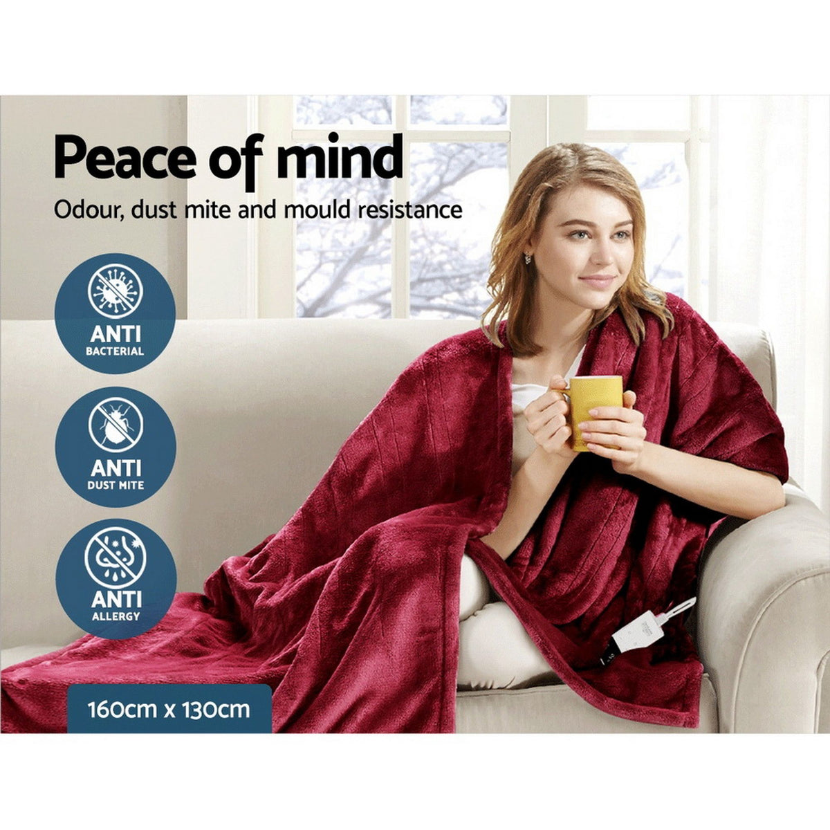 Giselle Electric Heated Throw Rug 160cm x 130cm Red