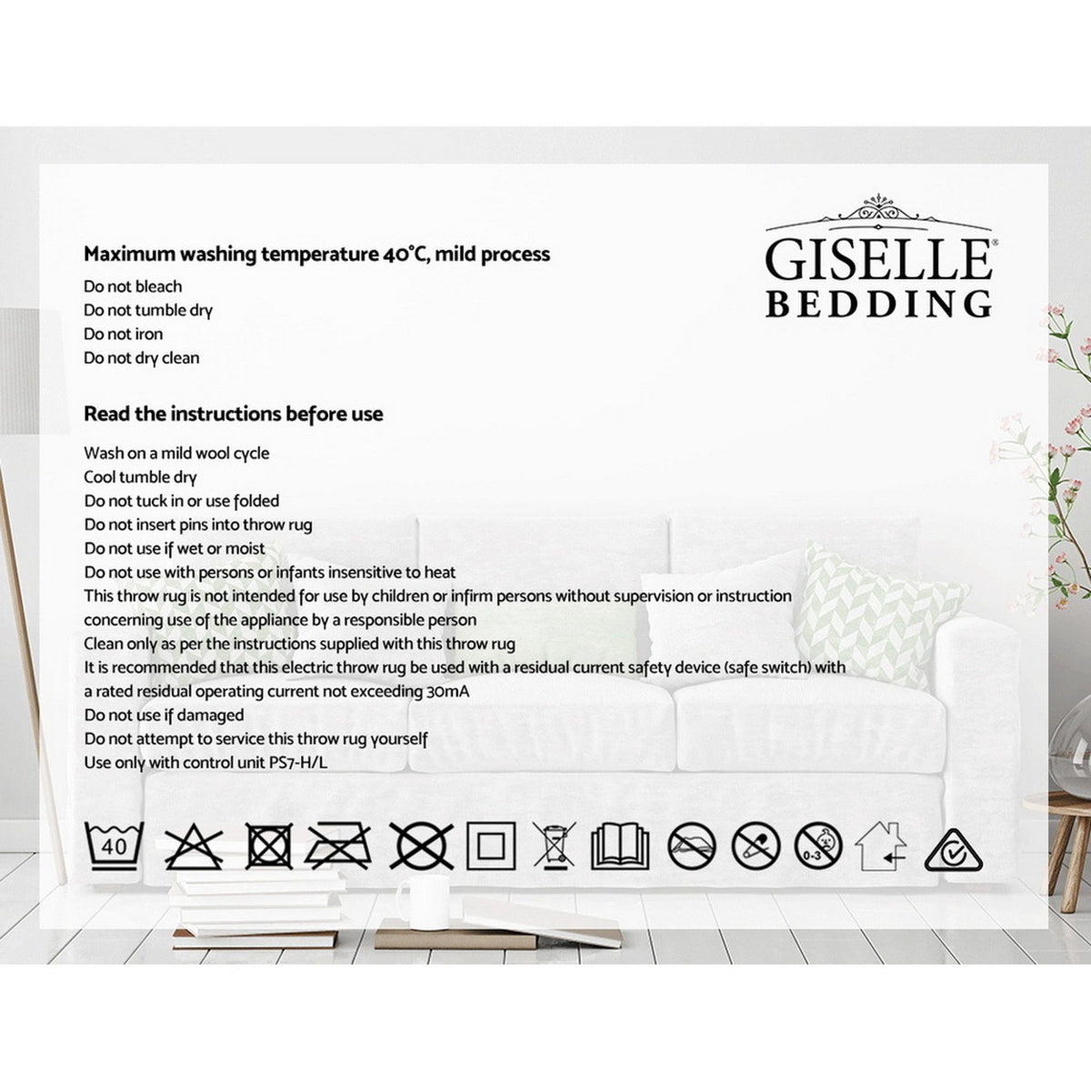 Giselle Electric Heated Throw Rug 160cm x 130cm Red