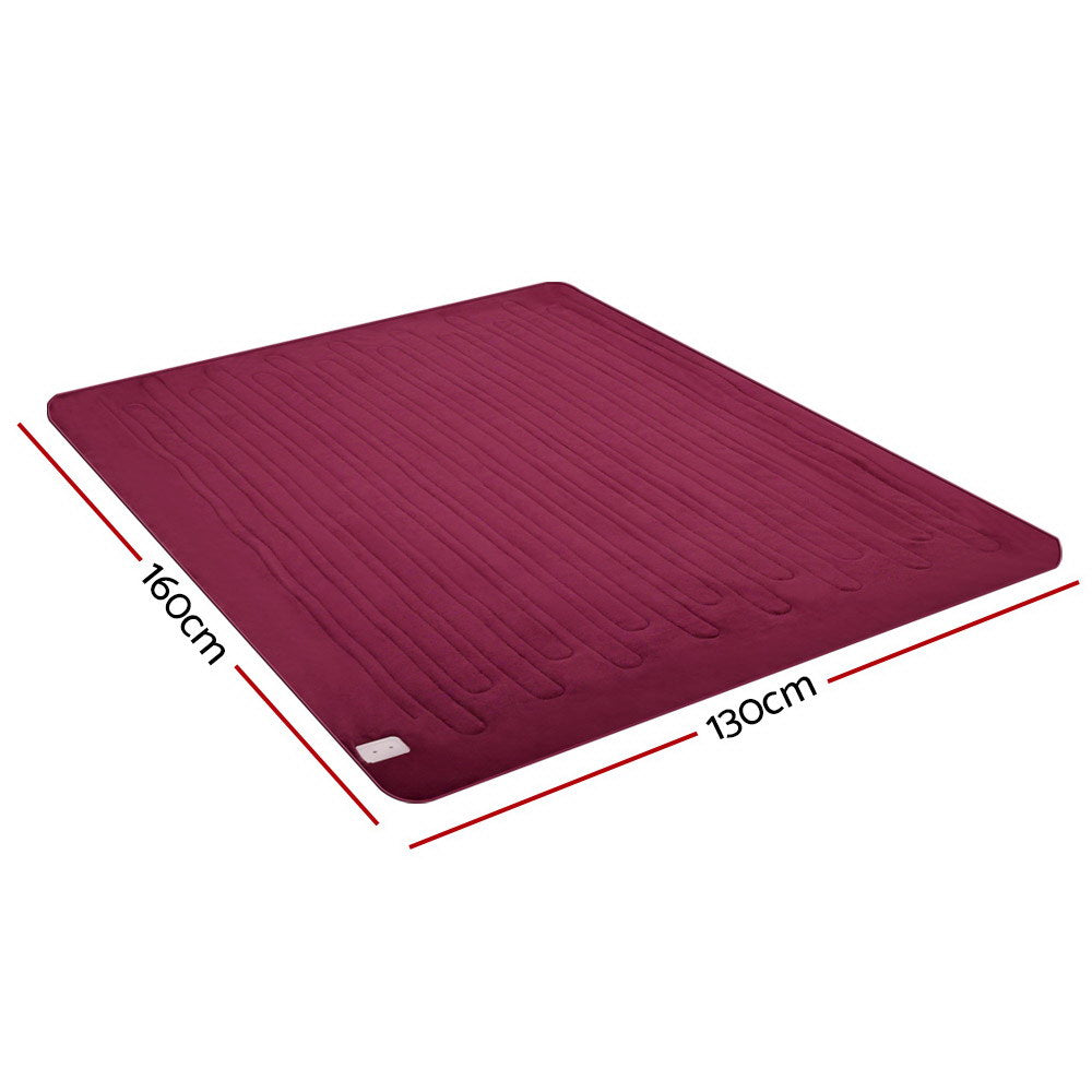 Giselle 160x130cm Heated Throw Rug Fleece Burgundy