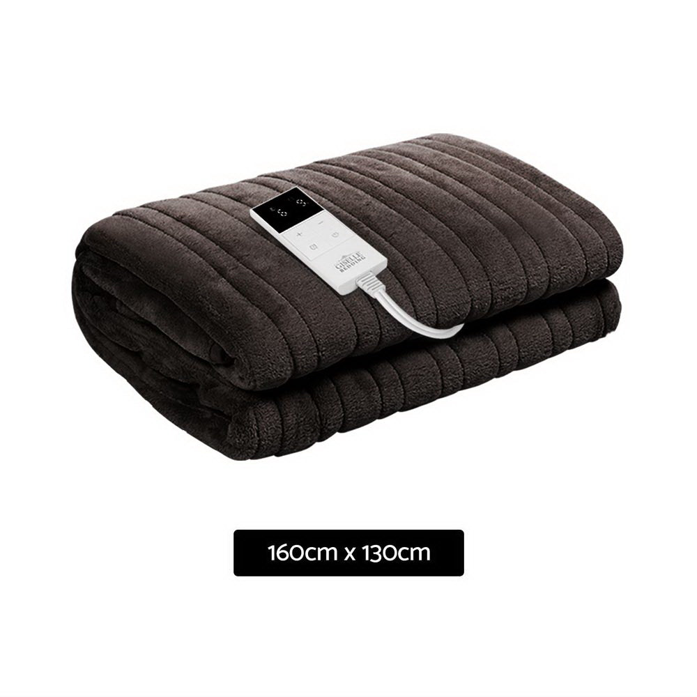 Giselle Bedding Electric Throw Rug 160x130cm Coral Fleece Brown