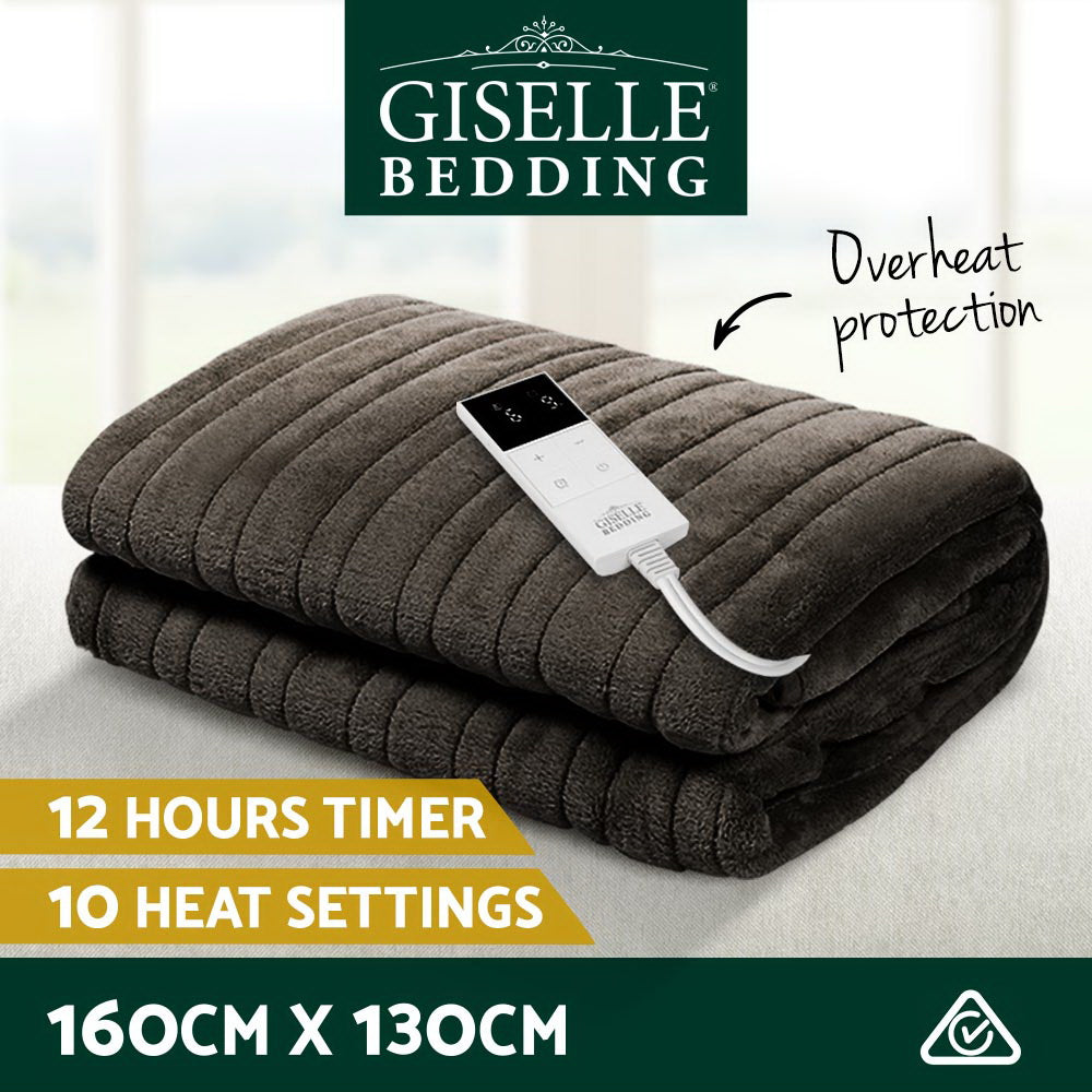 Giselle Bedding Electric Throw Rug 160x130cm Coral Fleece Brown