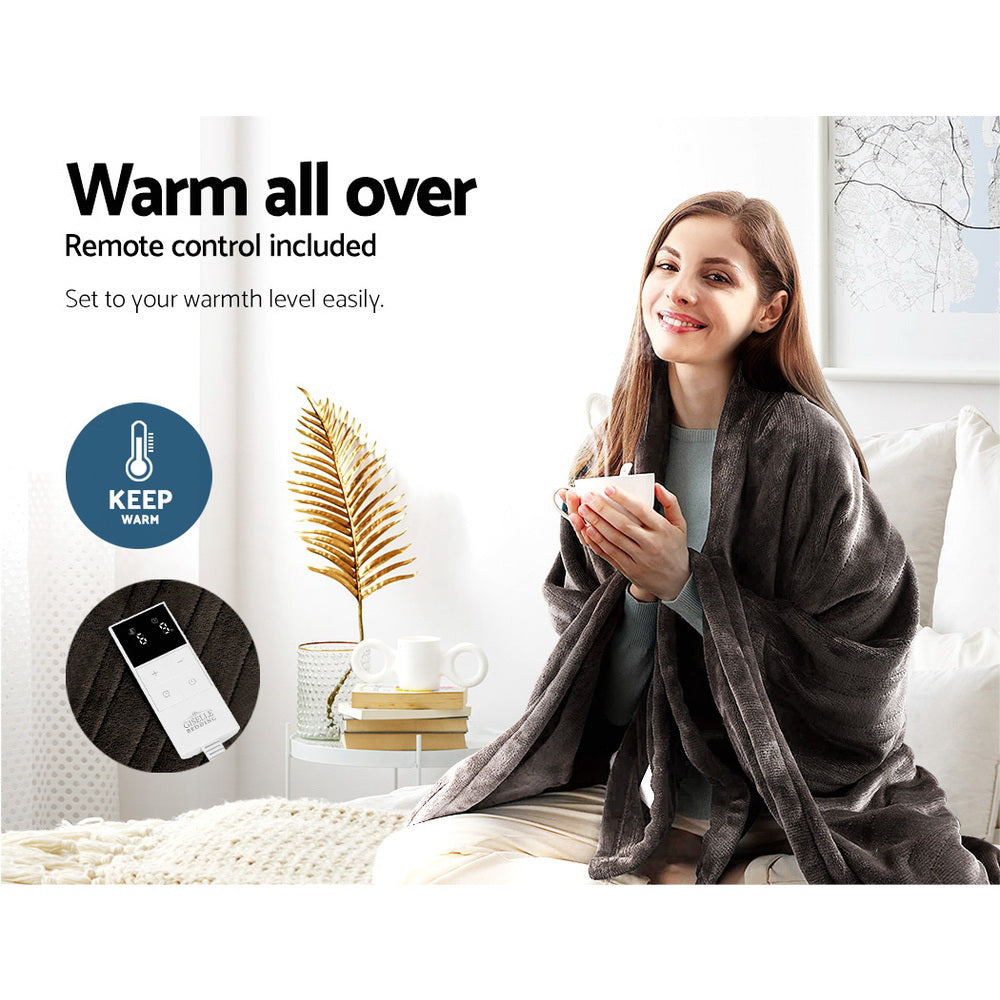 Giselle Bedding Electric Throw Rug 160x130cm Coral Fleece Brown