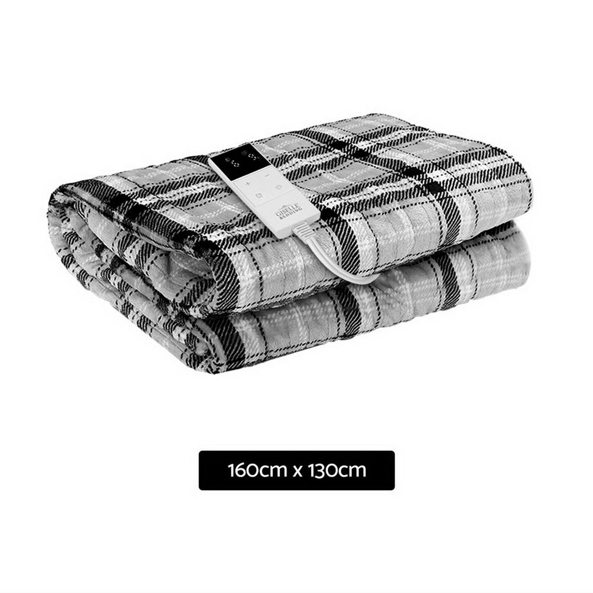 Giselle Bedding Electric Throw Rug Washable Grey and White Checkered