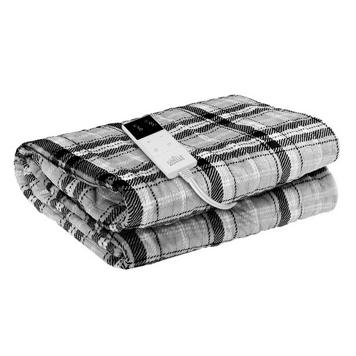 Giselle Bedding Electric Throw Rug Washable Grey and White Checkered