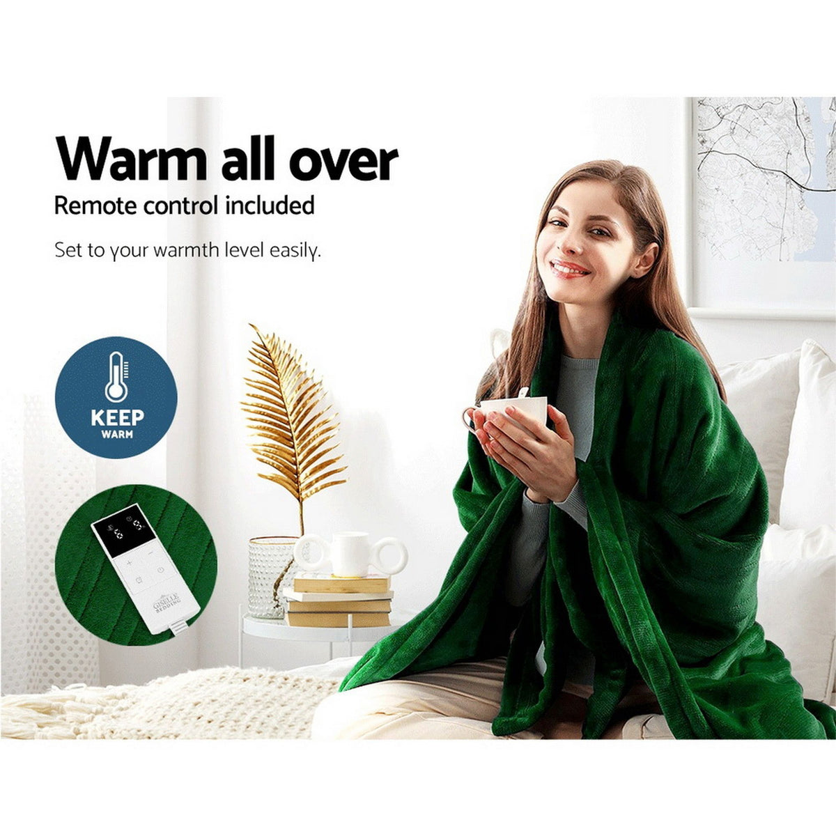 Giselle Electric Throw Rug Heated Blanket Washable Winter Green