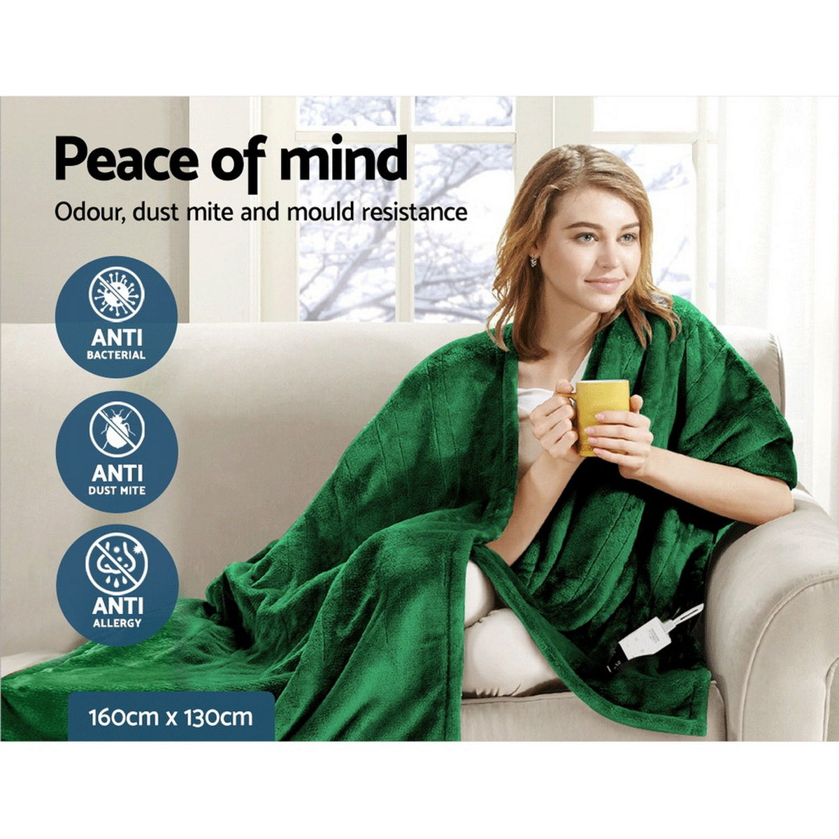 Giselle Electric Throw Rug Heated Blanket Washable Winter Green