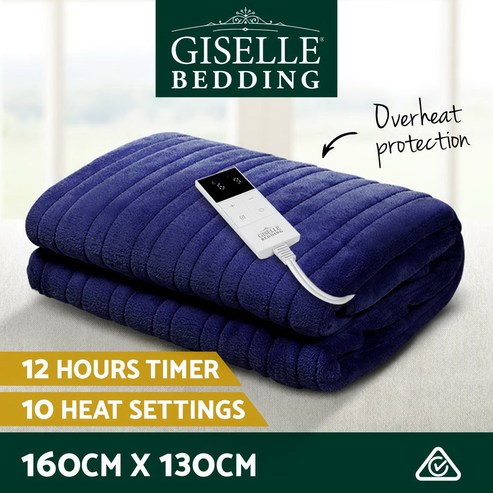 Giselle Bedding Electric Throw Rug Navy Coral Fleece