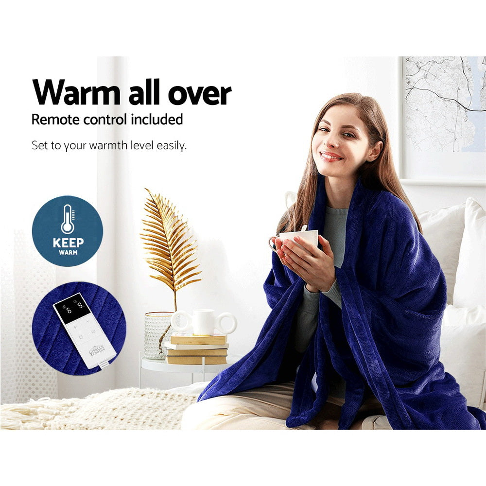 Giselle Bedding Electric Throw Rug Navy Coral Fleece