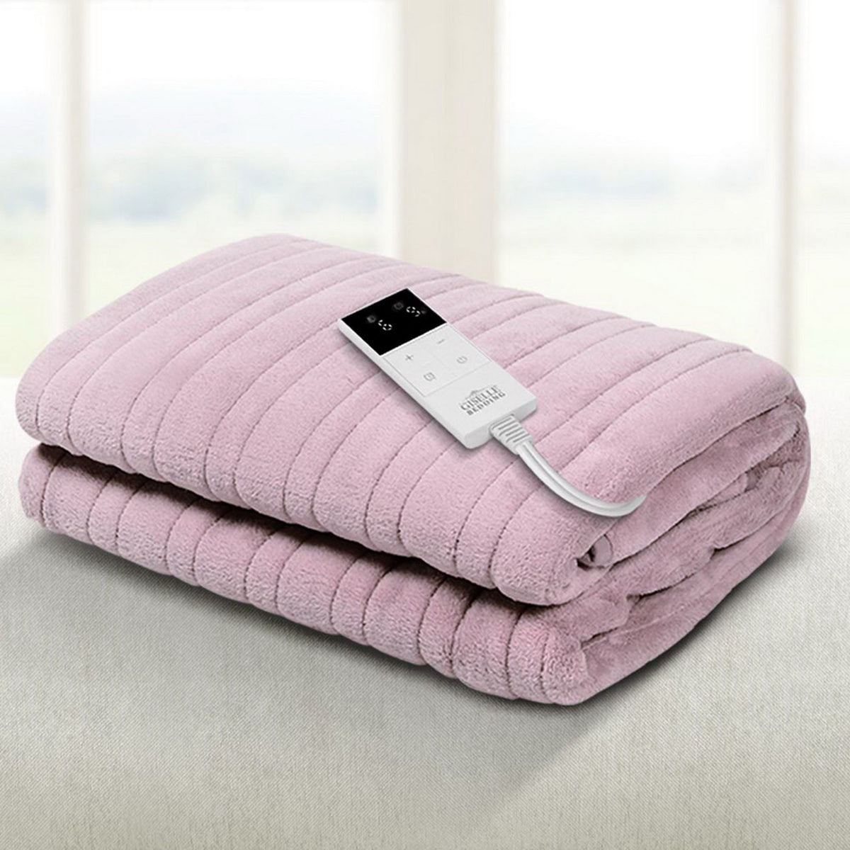 Giselle Electric Throw Rug Fleece Heated Blanket Pink